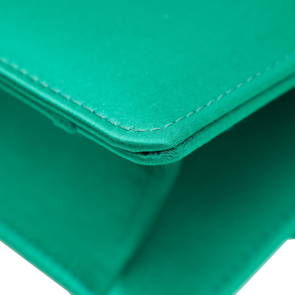 Manolo Blahnik Emerald Green Satin Gothisi Chain Clutch