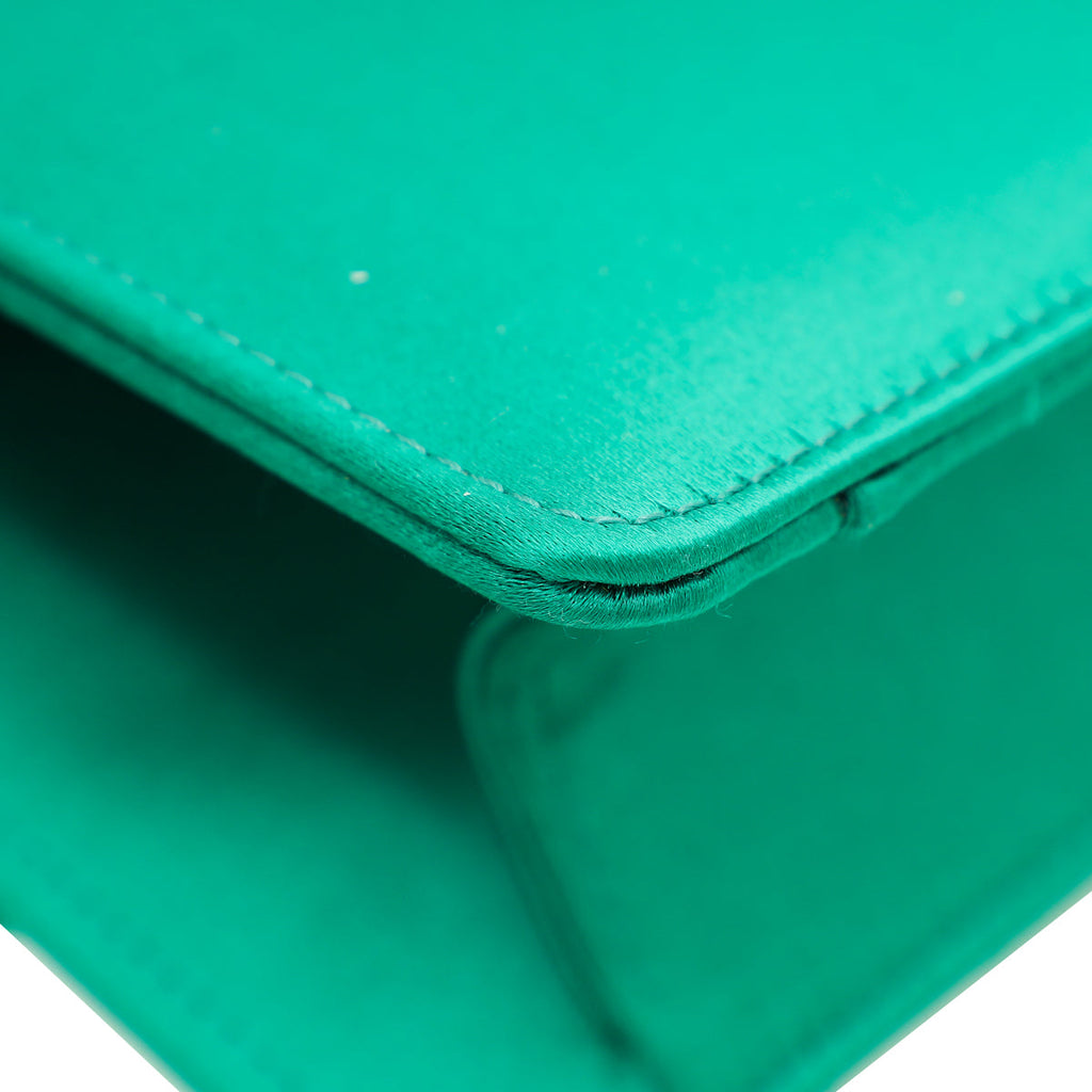 Manolo Blahnik Emerald Green Satin Gothisi Chain Clutch