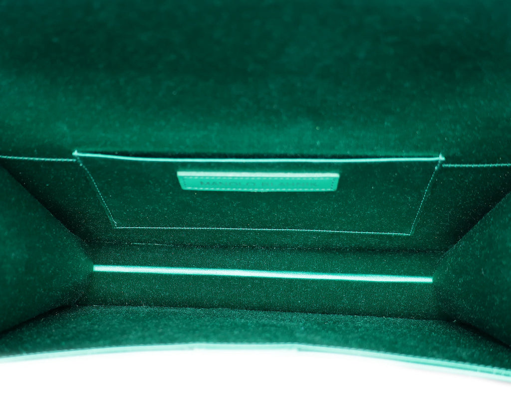 Manolo Blahnik Emerald Green Satin Gothisi Chain Clutch