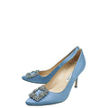 Manolo Blahnik Bluish Grey Satin Hangisi Pumps 37.5