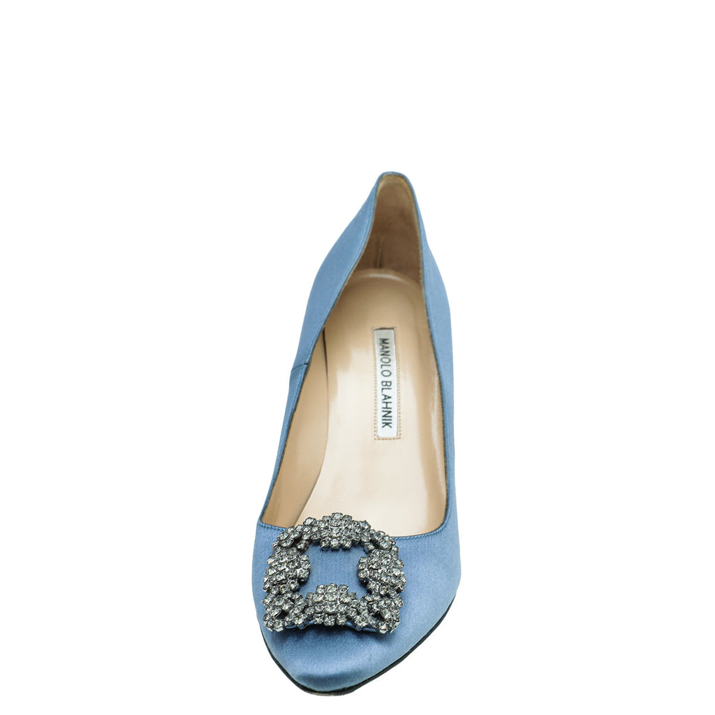 Manolo Blahnik Bluish Grey Satin Hangisi Pumps 37.5