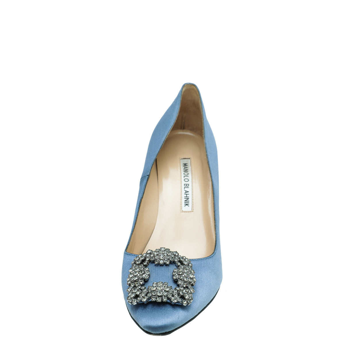 Manolo Blahnik Bluish Grey Satin Hangisi Pumps 37.5