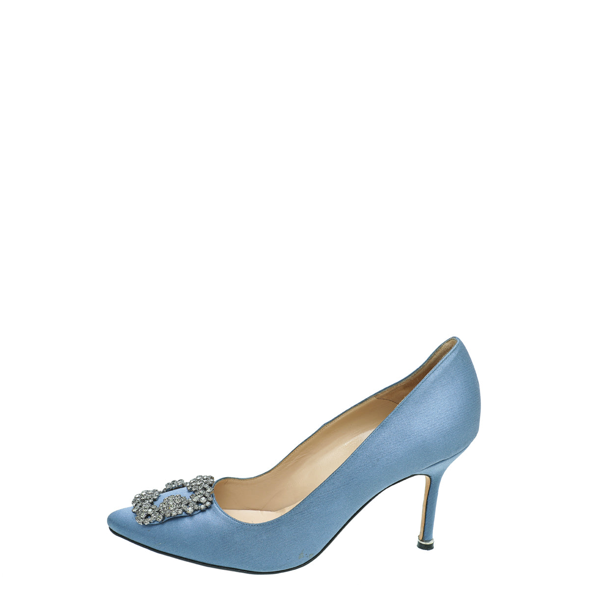 Manolo Blahnik Bluish Grey Satin Hangisi Pumps 37.5