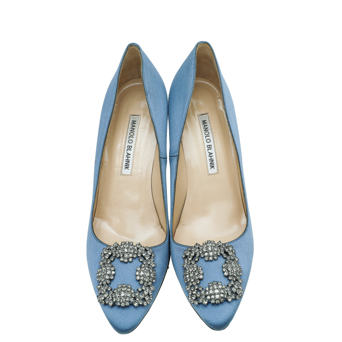 Manolo Blahnik Bluish Grey Satin Hangisi Pumps 37.5