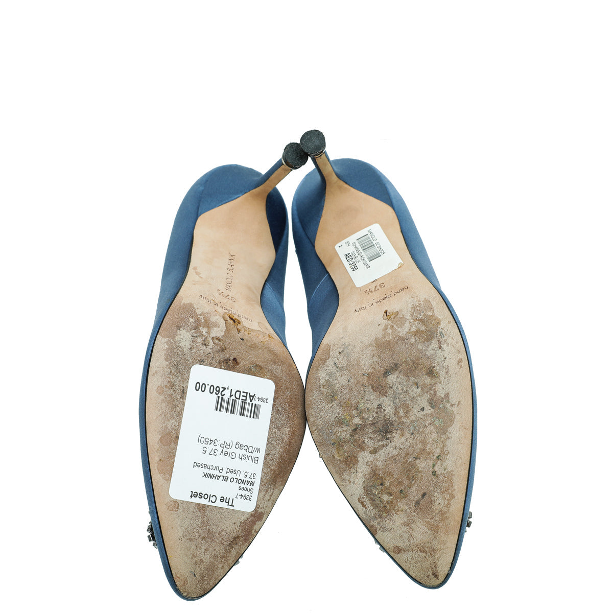 Manolo Blahnik Bluish Grey Satin Hangisi Pumps 37.5