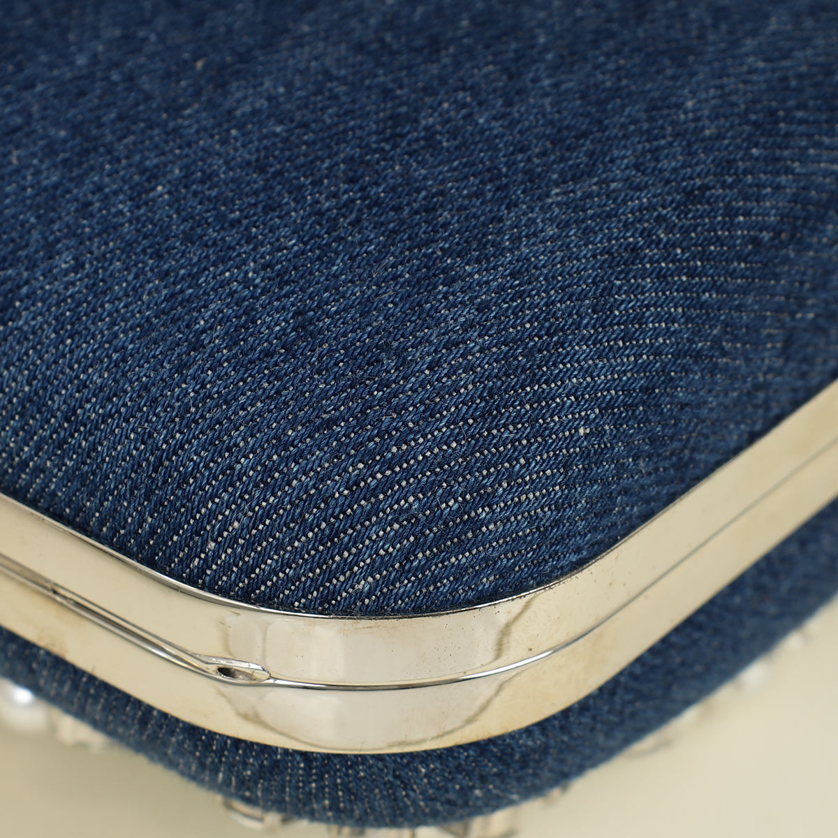 Manolo Blahnik Blue Denim Pearl Embellished Hangisi Clutch Bag