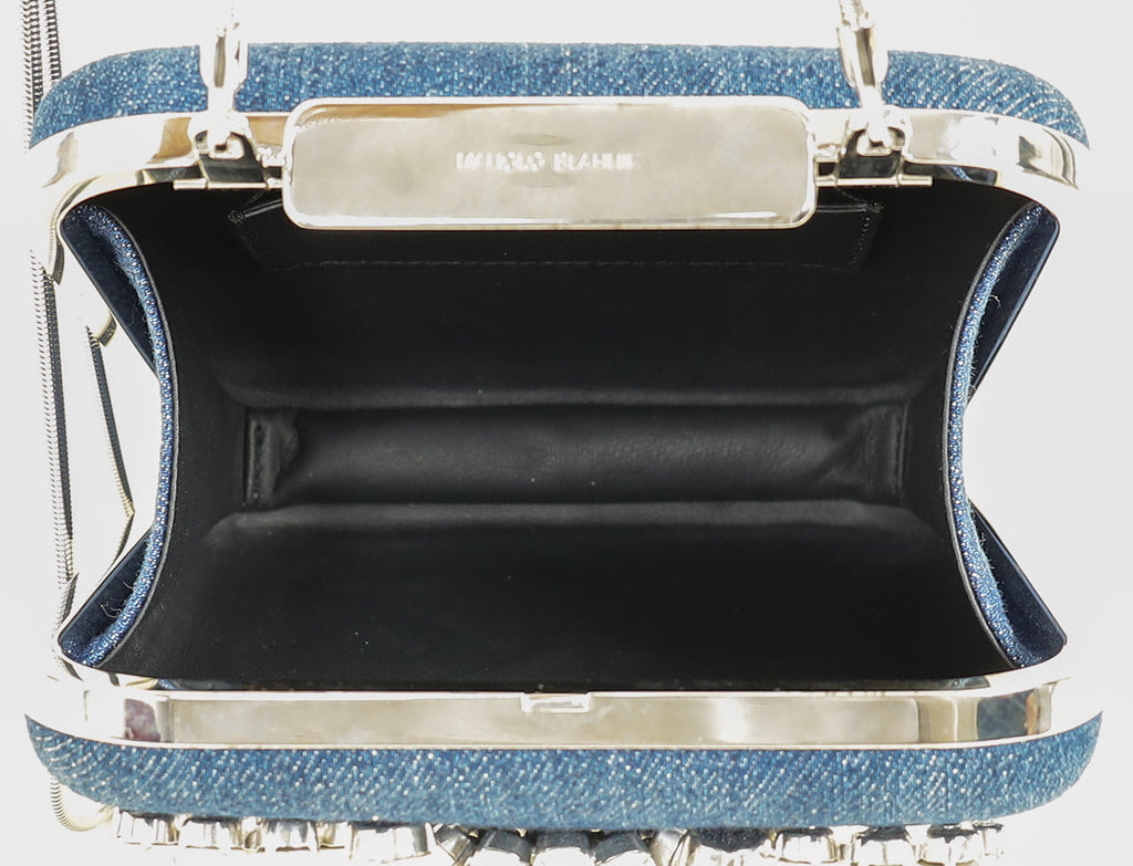 Manolo Blahnik Blue Denim Pearl Embellished Hangisi Clutch Bag
