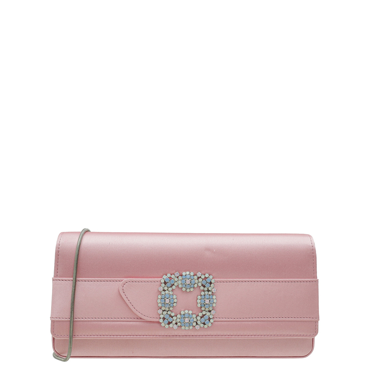 Manolo Blahnik Light Pink Satin Jewel Buckle Clutch