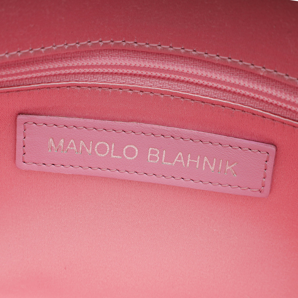 Manolo Blahnik Light Pink Satin Jewel Buckle Clutch