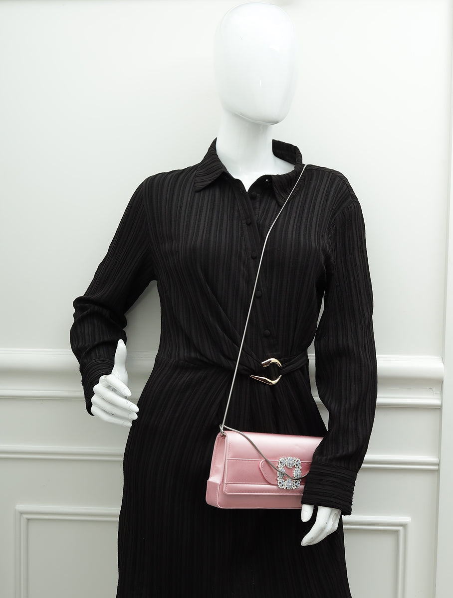 Manolo Blahnik Light Pink Satin Jewel Buckle Clutch