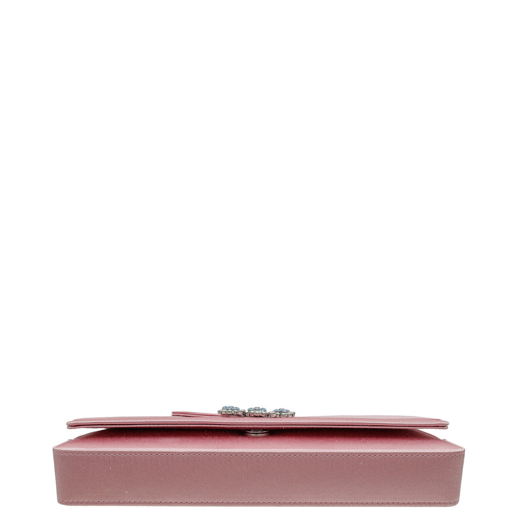 Manolo Blahnik Light Pink Satin Jewel Buckle Clutch