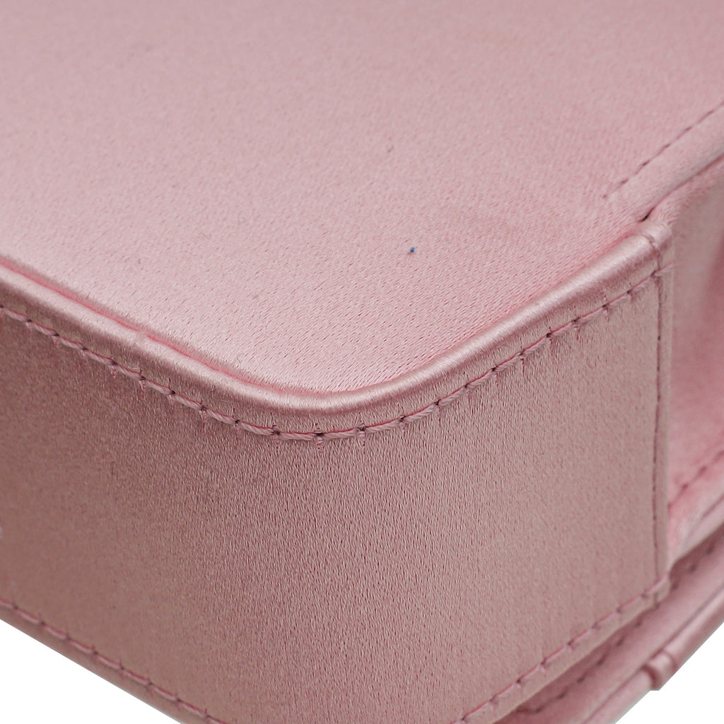 Manolo Blahnik Light Pink Satin Jewel Buckle Clutch