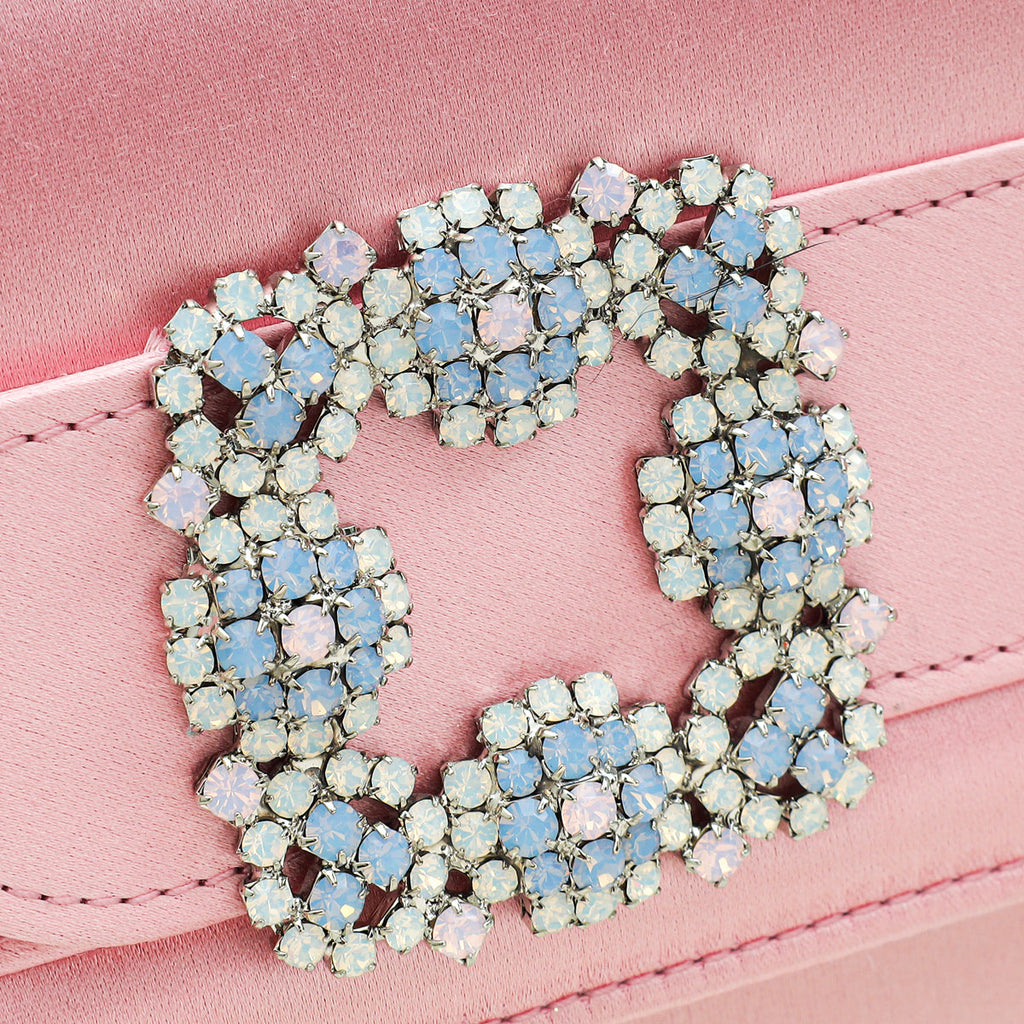 Manolo Blahnik Light Pink Satin Jewel Buckle Clutch