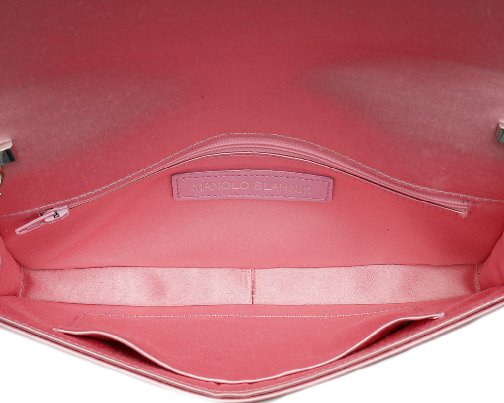 Manolo Blahnik Light Pink Satin Jewel Buckle Clutch