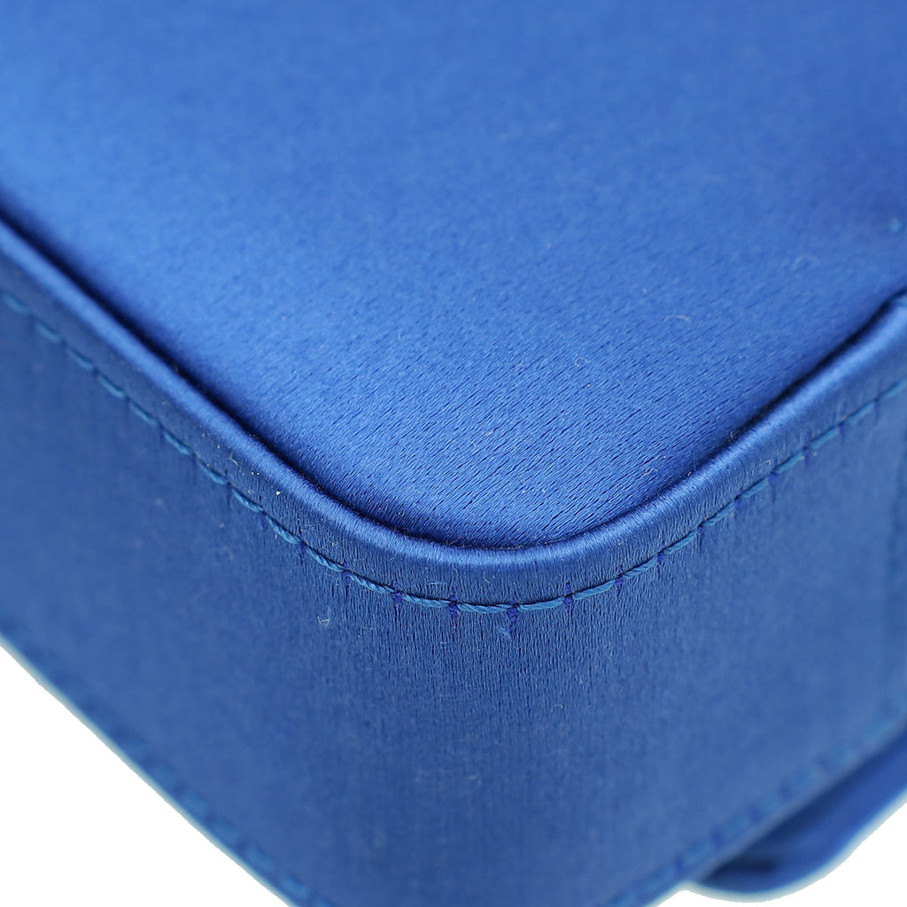 Manolo Blahnik Royal Blue Satin Gothisi Jewel Buckle Clutch