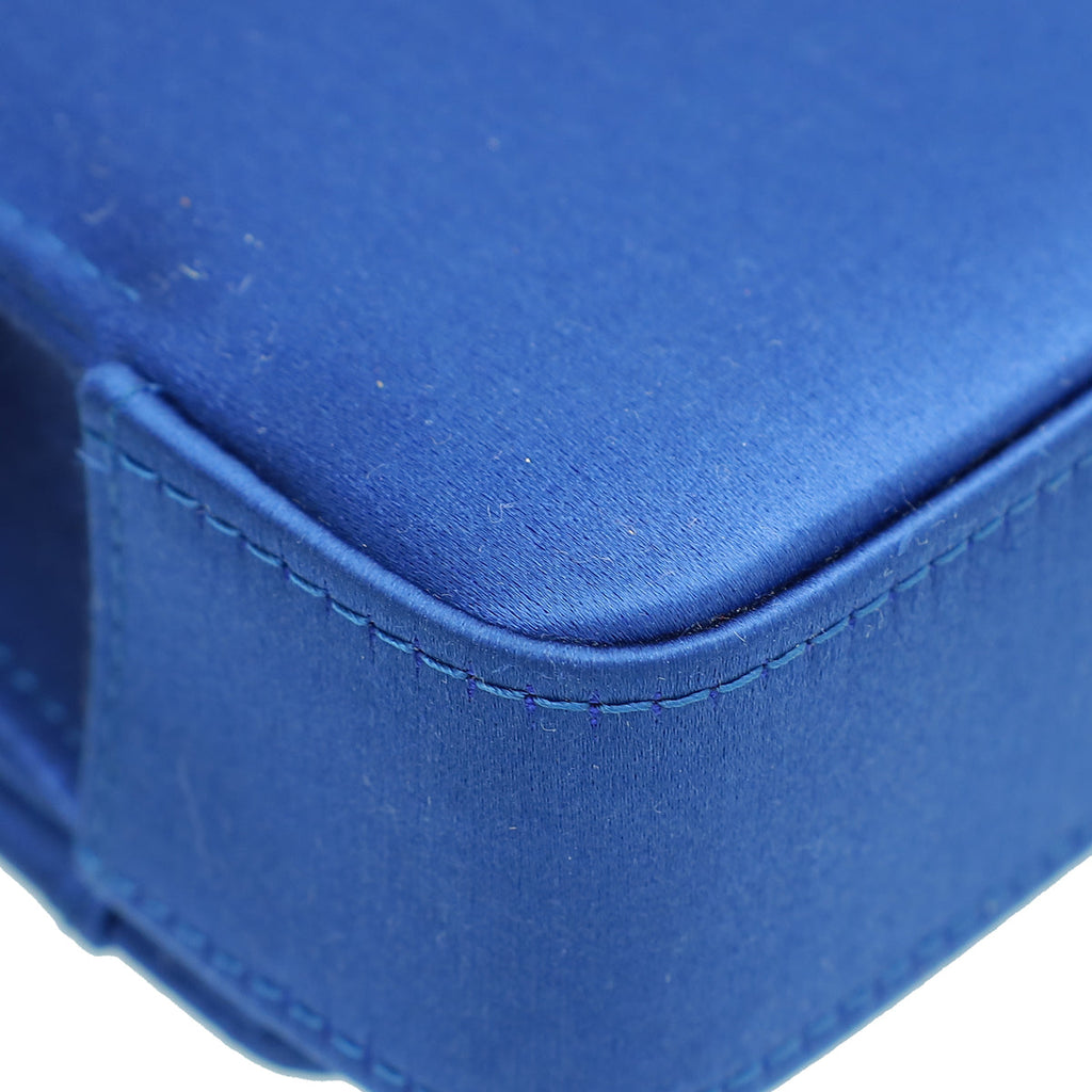 Manolo Blahnik Royal Blue Satin Gothisi Jewel Buckle Clutch