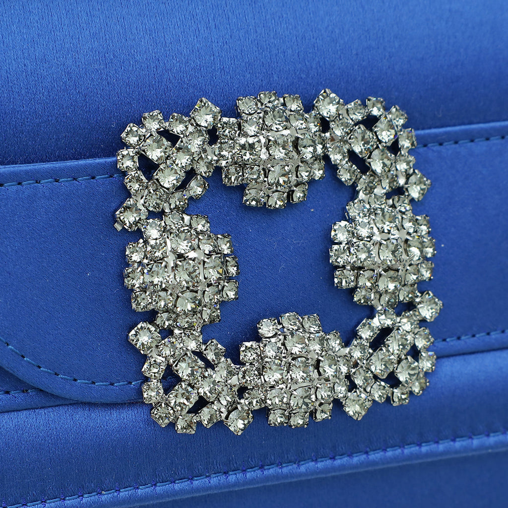 Manolo Blahnik Royal Blue Satin Gothisi Jewel Buckle Clutch