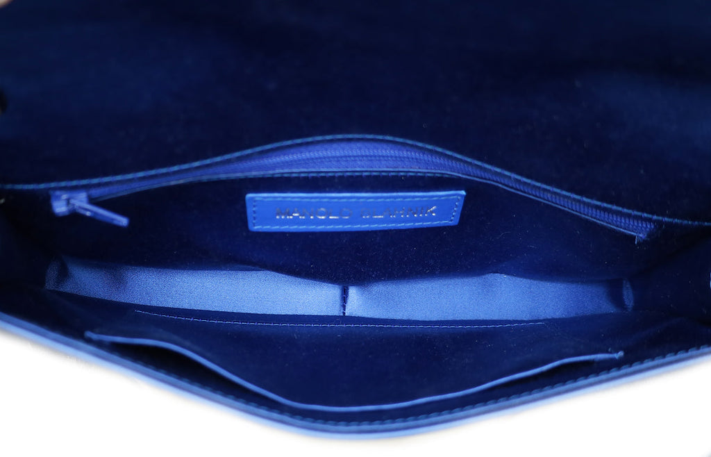 Manolo Blahnik Royal Blue Satin Gothisi Jewel Buckle Clutch
