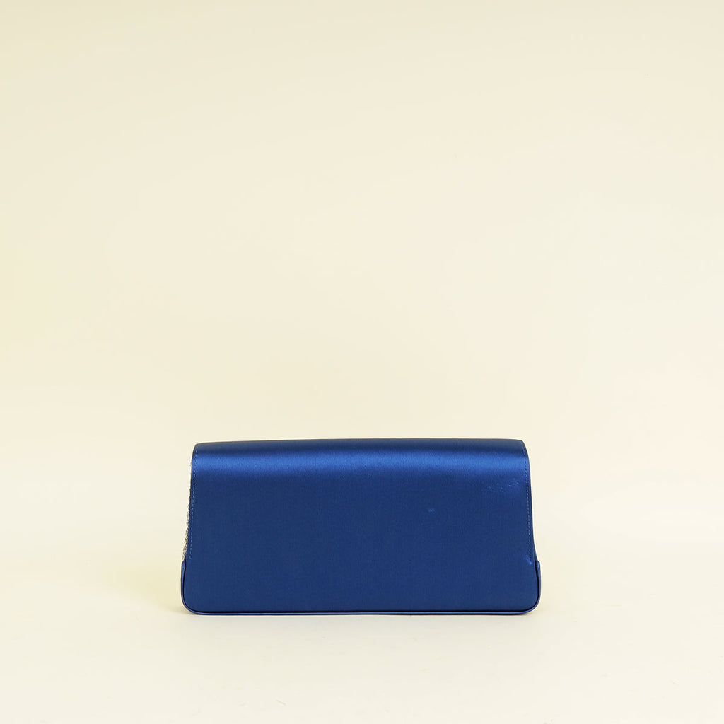 Manolo Blahnik Navy Blue Satin Gothisi Jewel Buckle Clutch