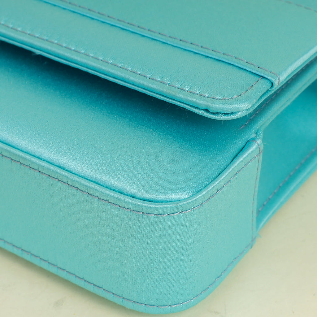 Manolo Blahnik Tiffany Satin Gothisi Jewel Buckle Clutch
