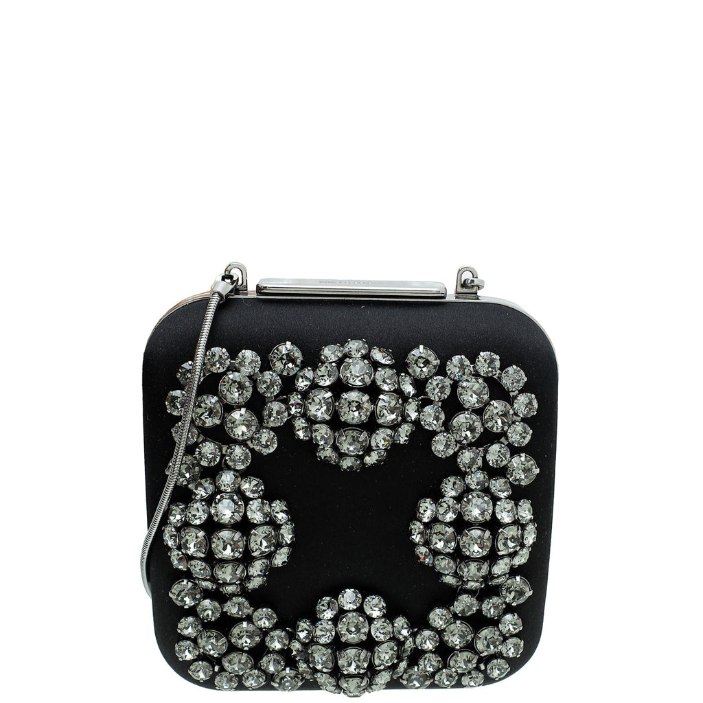 Manolo Blahnik Black Hangisi Swarovski Frame Clutch Bag