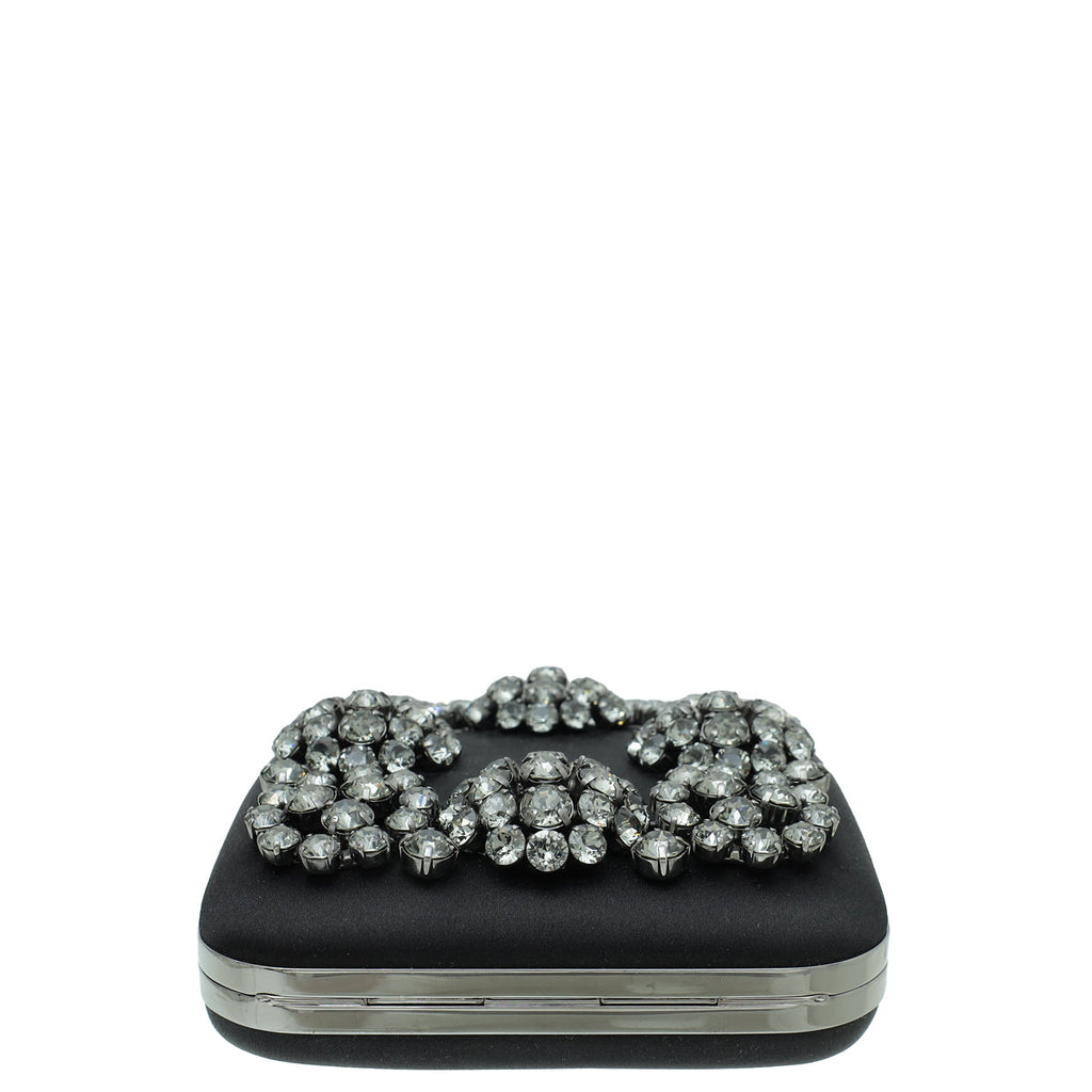 Manolo Blahnik Black Hangisi Swarovski Frame Clutch Bag