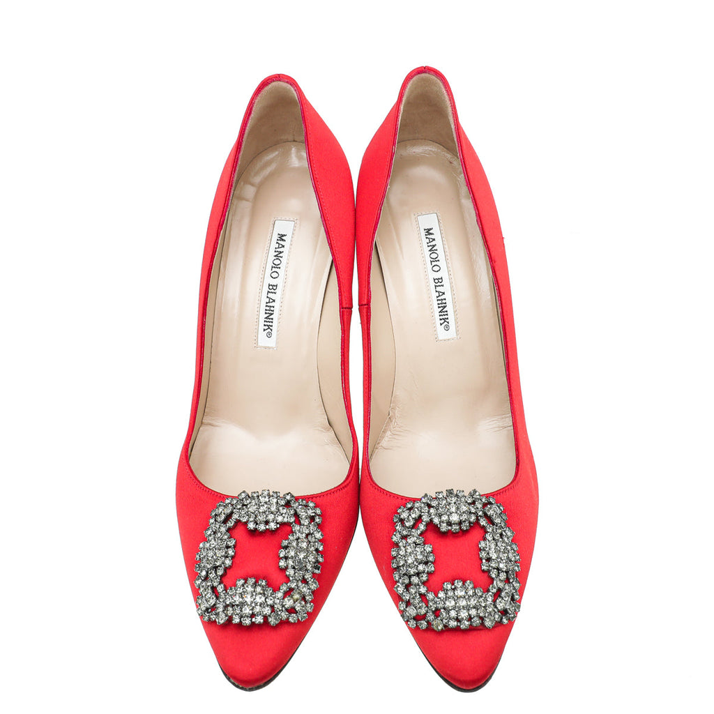 Manolo Blahnik Red Satin Hangisi Pumps 39