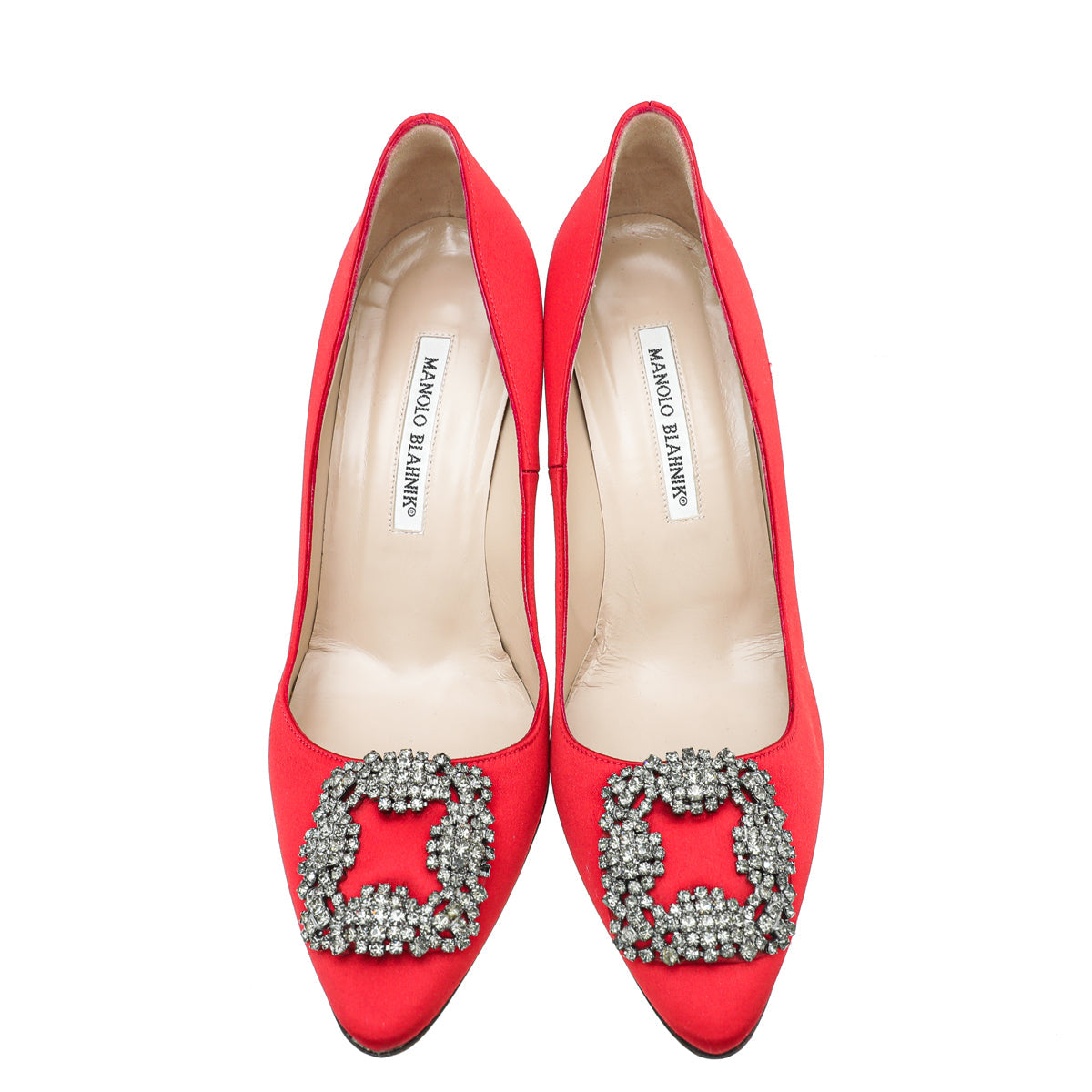 Manolo Blahnik Red Satin Hangisi Pumps 39