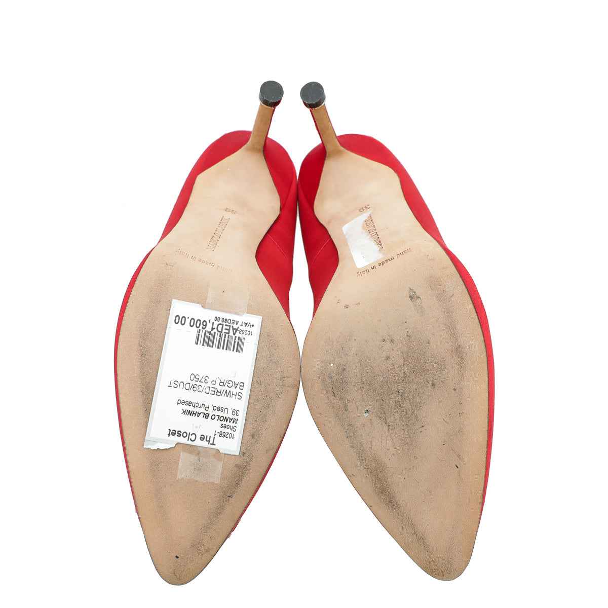 Manolo Blahnik Red Satin Hangisi Pumps 39