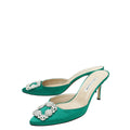 Manolo Blahnik Green Satin Hangisi Mules 41.5