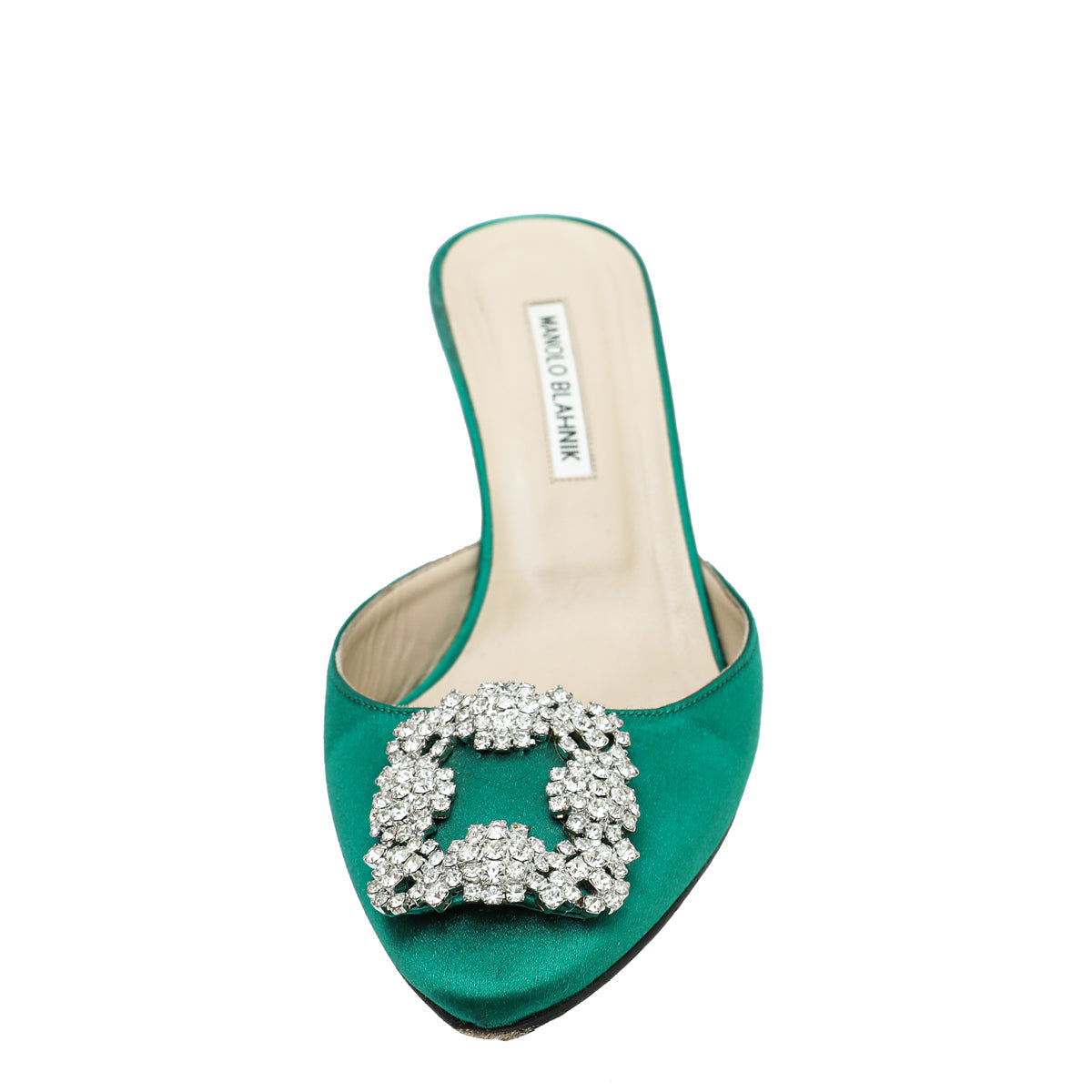 Manolo Blahnik Green Satin Hangisi Mules 41.5