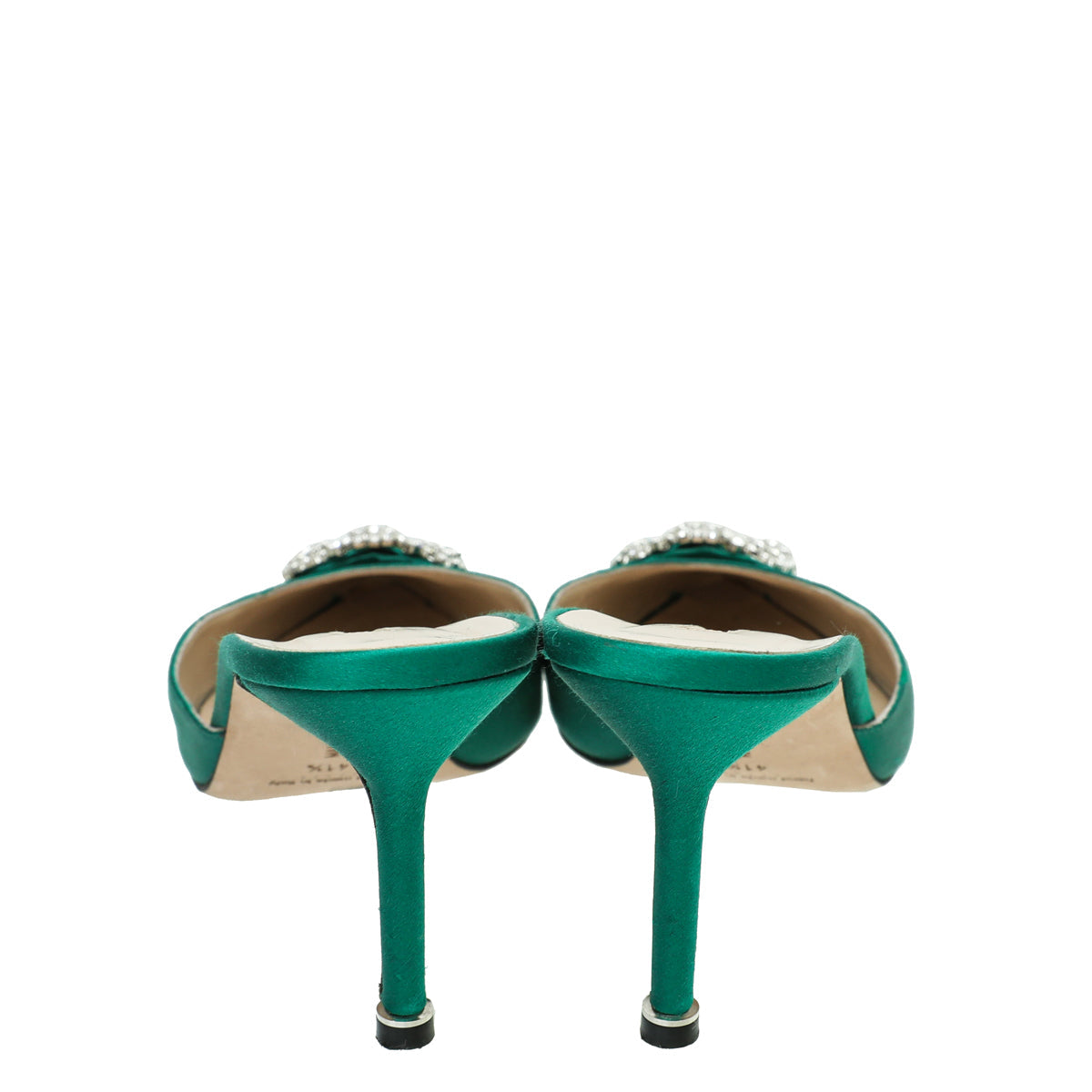 Manolo Blahnik Green Satin Hangisi Mules 41.5