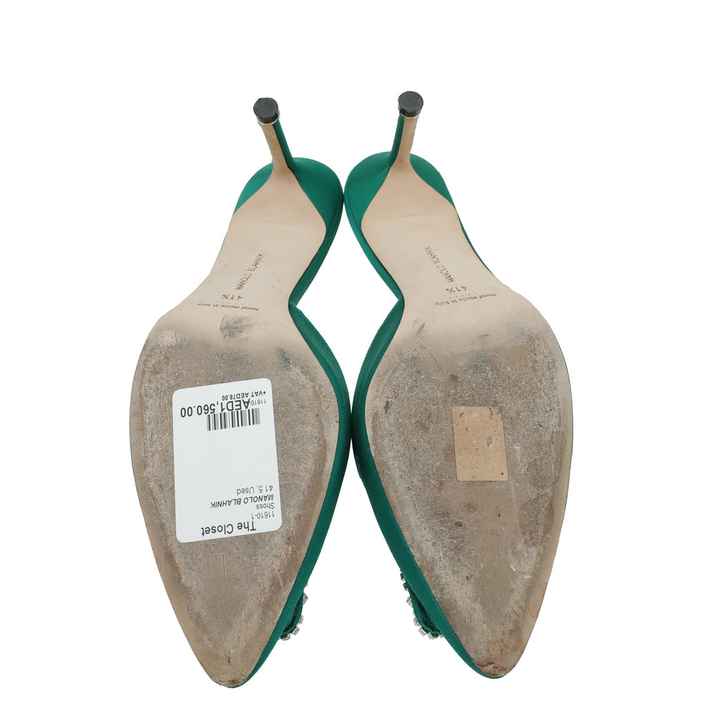 Manolo Blahnik Green Satin Hangisi Mules 41.5