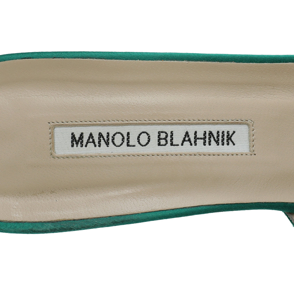 Manolo Blahnik Green Satin Hangisi Mules 41.5