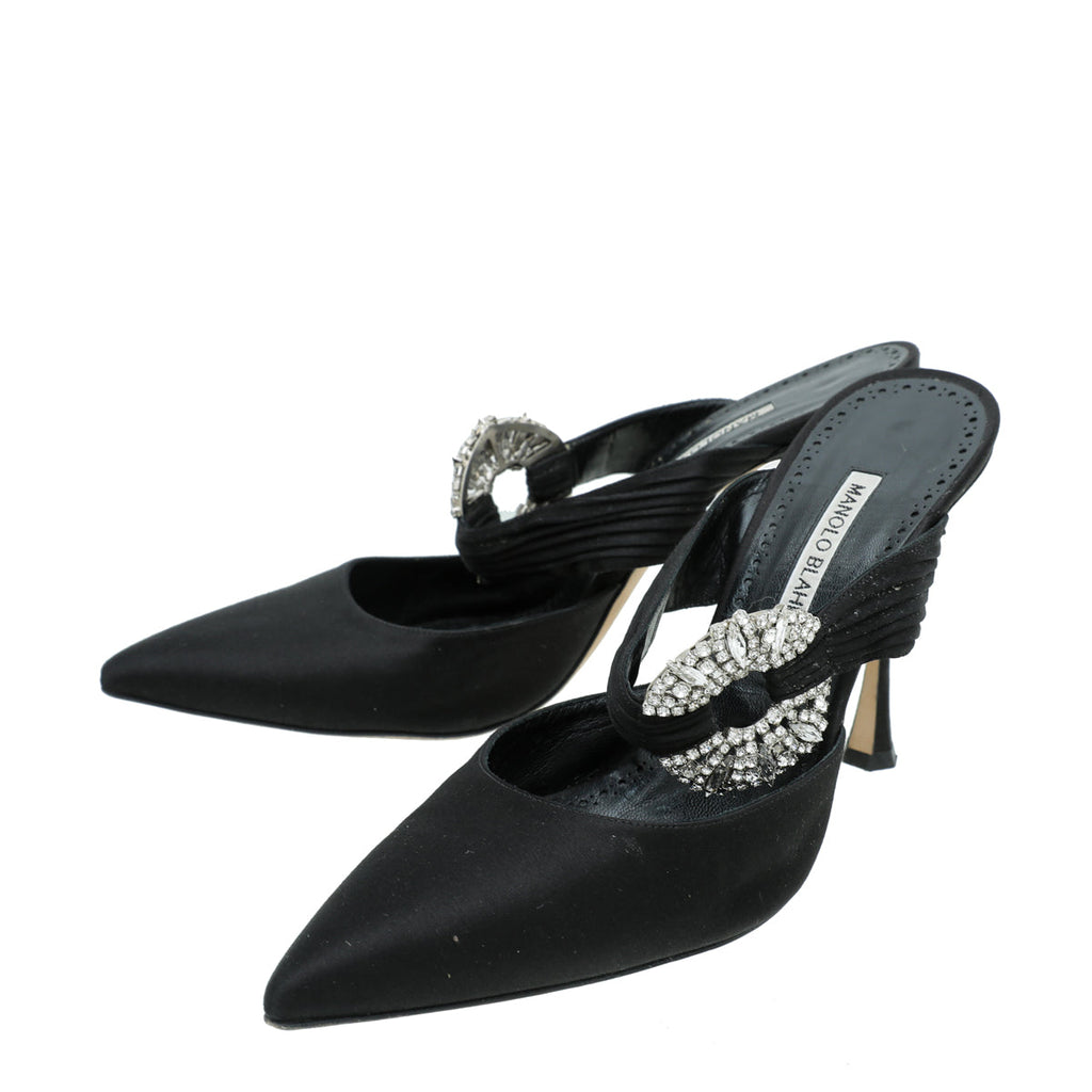 Manolo Blahnik Black Satin Maiduguri 105 Mules 40