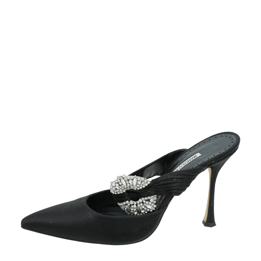 Manolo Blahnik Black Satin Maiduguri 105 Mules 40