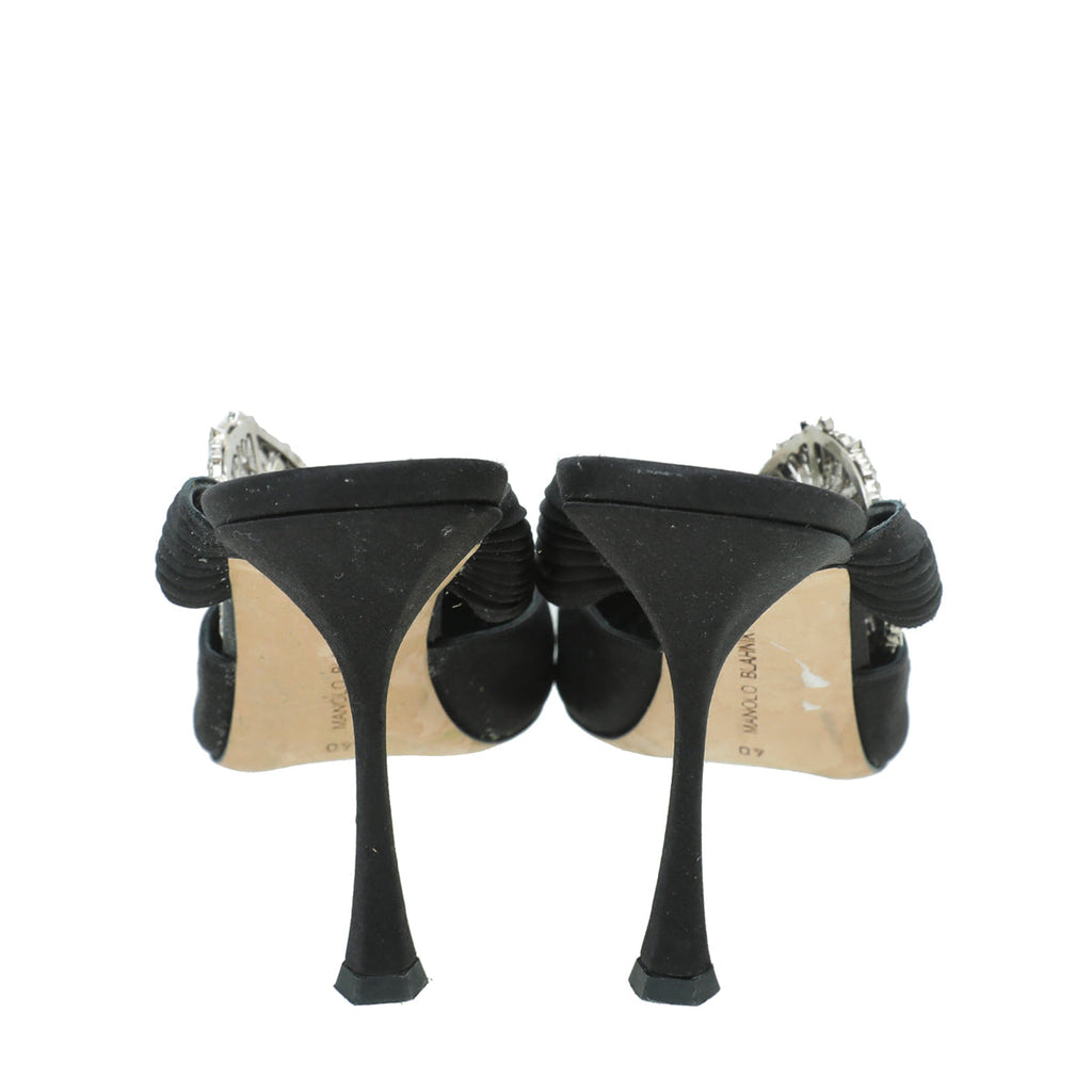 Manolo Blahnik Black Satin Maiduguri 105 Mules 40