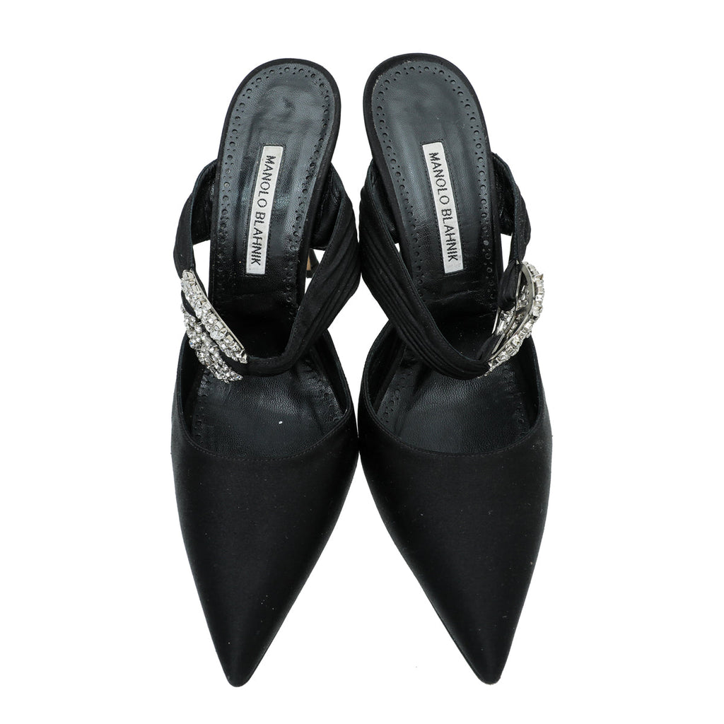 Manolo Blahnik Black Satin Maiduguri 105 Mules 40