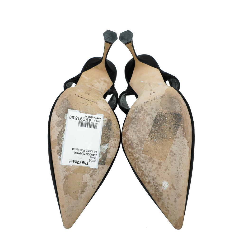 Manolo Blahnik Black Satin Maiduguri 105 Mules 40