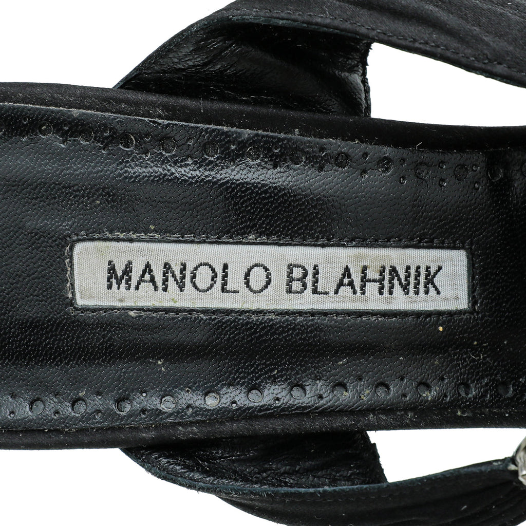 Manolo Blahnik Black Satin Maiduguri 105 Mules 40