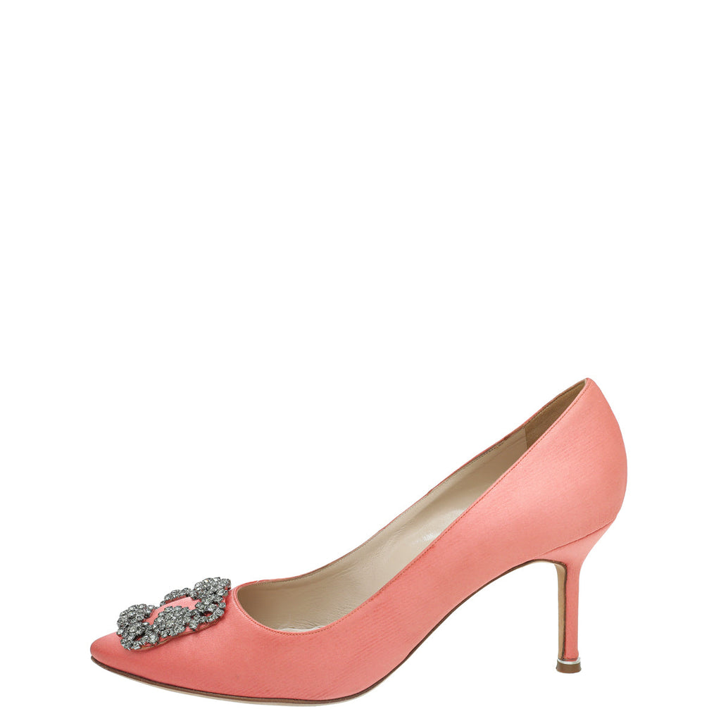 Manolo Blahnik Peach Satin Hangisi Pump 38