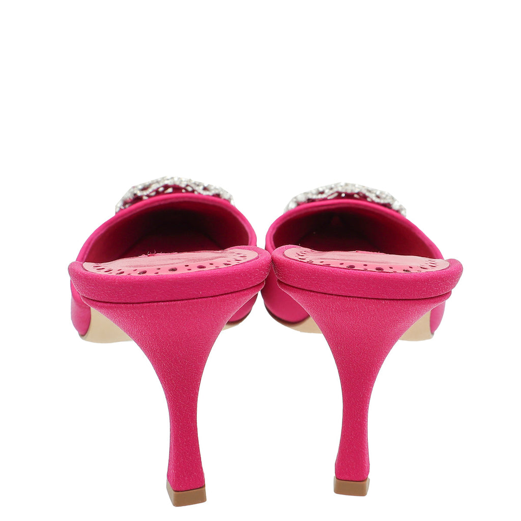 Manolo Blahnik Dark Fuchsia Double Maysale 50 Mules 38