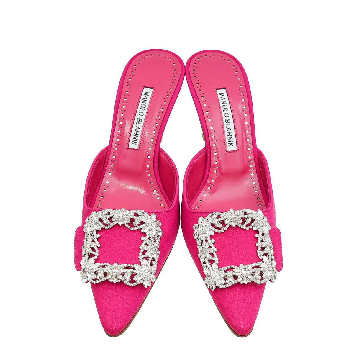 Manolo Blahnik Dark Fuchsia Double Maysale 50 Mules 38