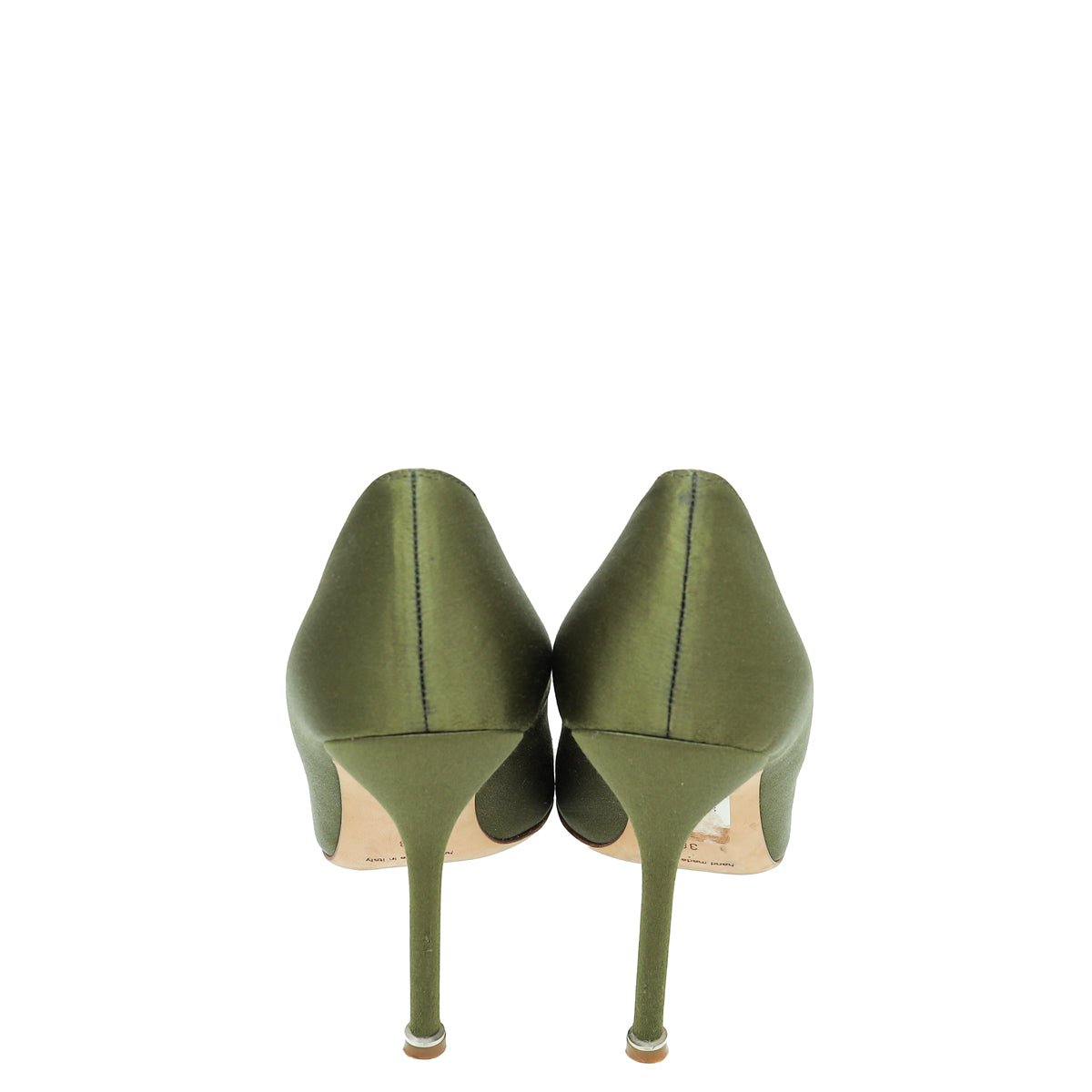 Manolo Blahnik Olive Green Satin Hangisi Crystal Pump 38