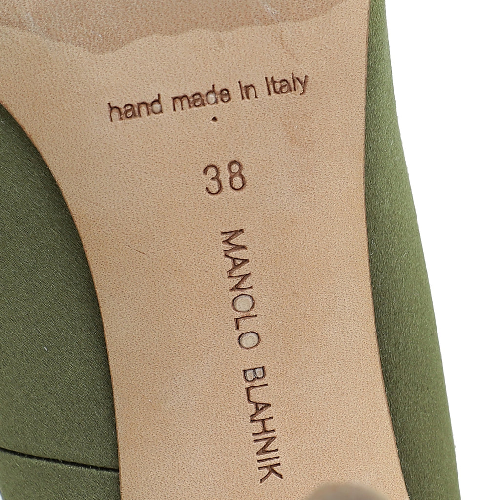 Manolo Blahnik Olive Green Satin Hangisi Crystal Pump 38