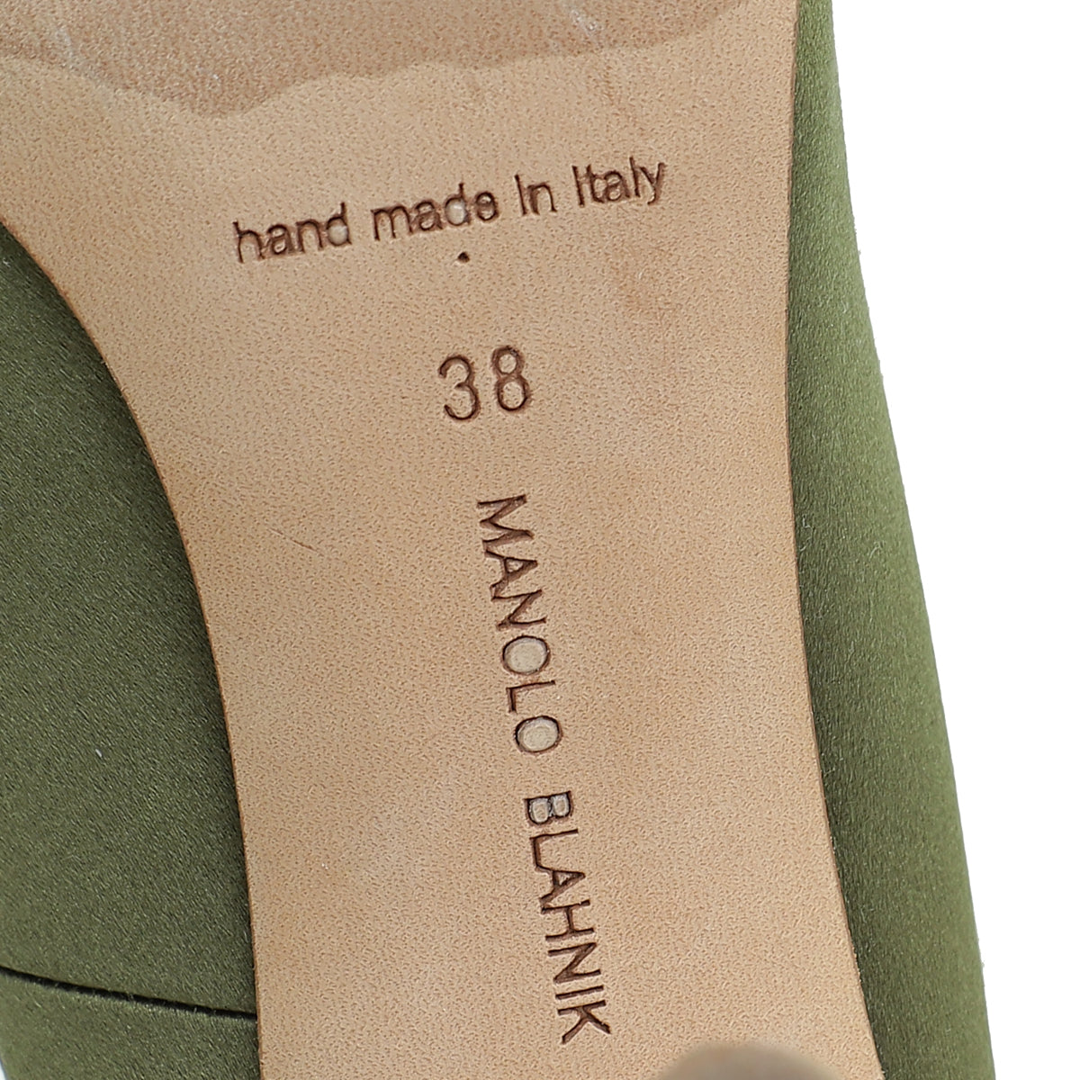 Manolo Blahnik Olive Green Satin Hangisi Crystal Pump 38