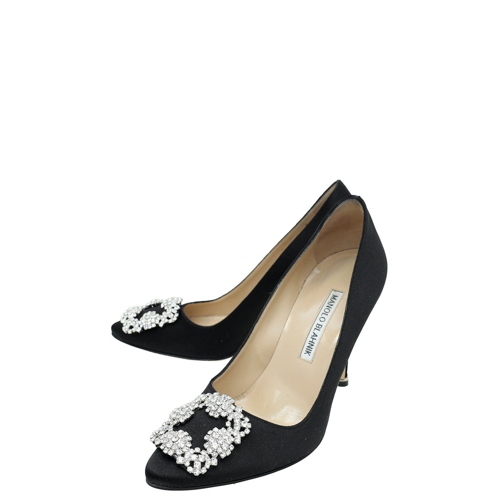 Manolo Blahnik Black Satin Hangisi Pumps 35.5
