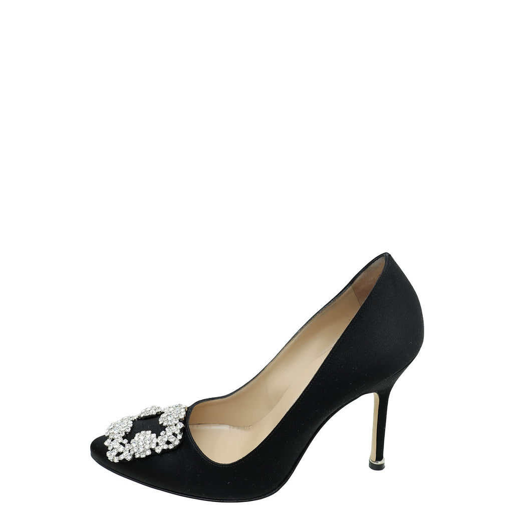 Manolo Blahnik Black Satin Hangisi Pumps 35.5