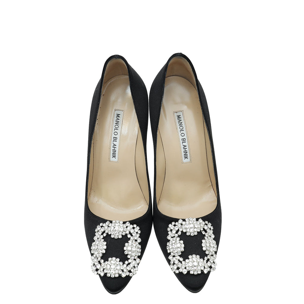 Manolo Blahnik Black Satin Hangisi Pumps 35.5