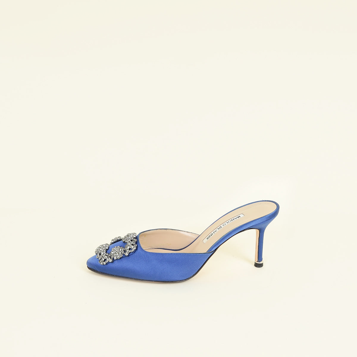 Manolo Blahnik Blue Satin Hangisi Mules 36.5